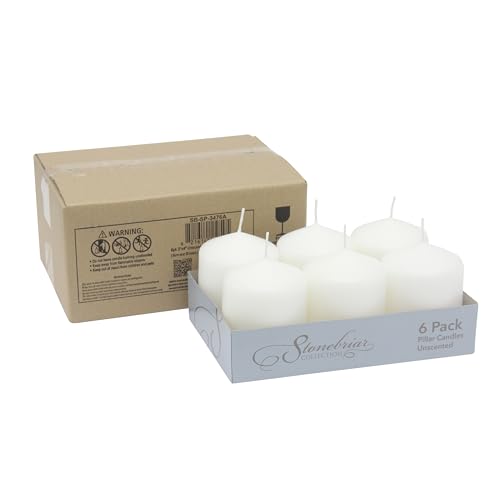 Stonebriar Unscented White Pillar Candles, 6-Pack, 3"x6"