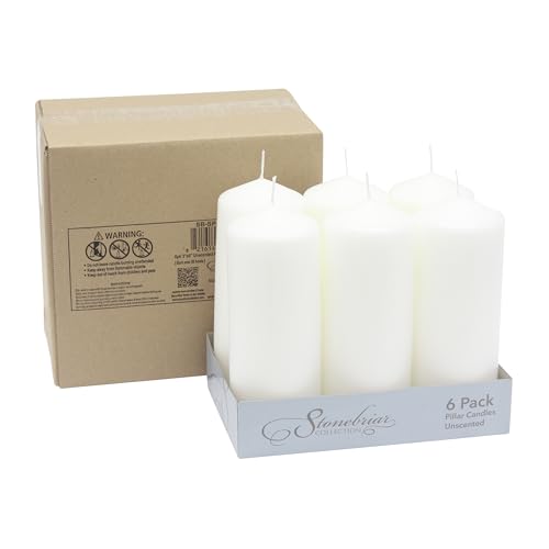 Stonebriar Unscented White Pillar Candles, 6-Pack, 3"x6"