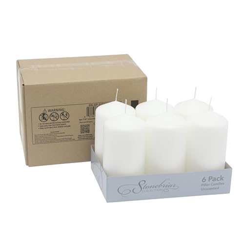Stonebriar Unscented White Pillar Candles, 6-Pack, 3"x6"