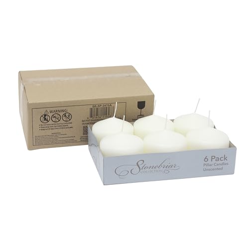 Stonebriar Unscented White Pillar Candles, 6-Pack, 3"x6"