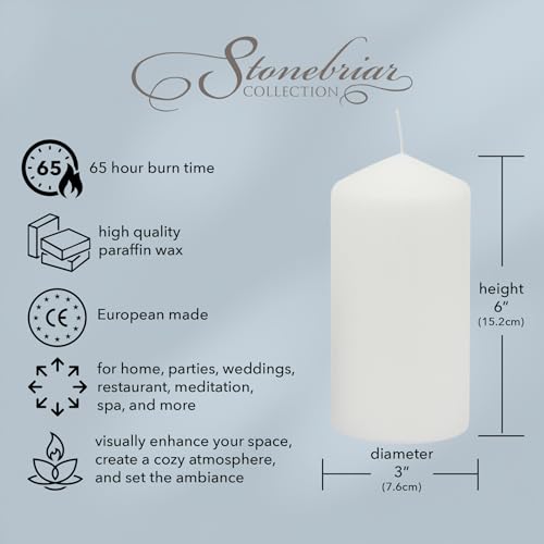 Stonebriar Unscented White Pillar Candles, 6-Pack, 3"x6"