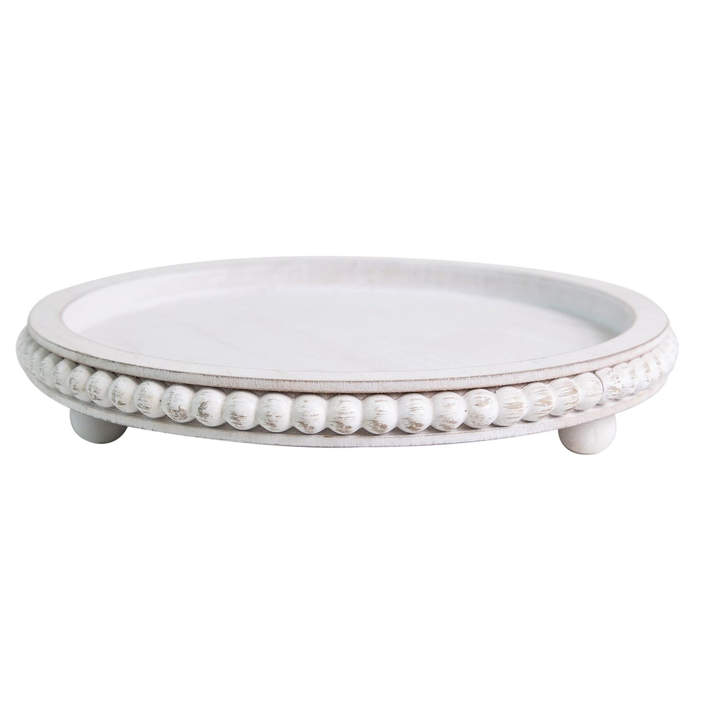 HPC Decor Round White Wood Tray, 12"