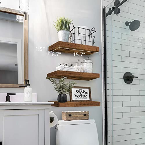 QEEIG Floating Shelves, 3pcs, Rustic Brown