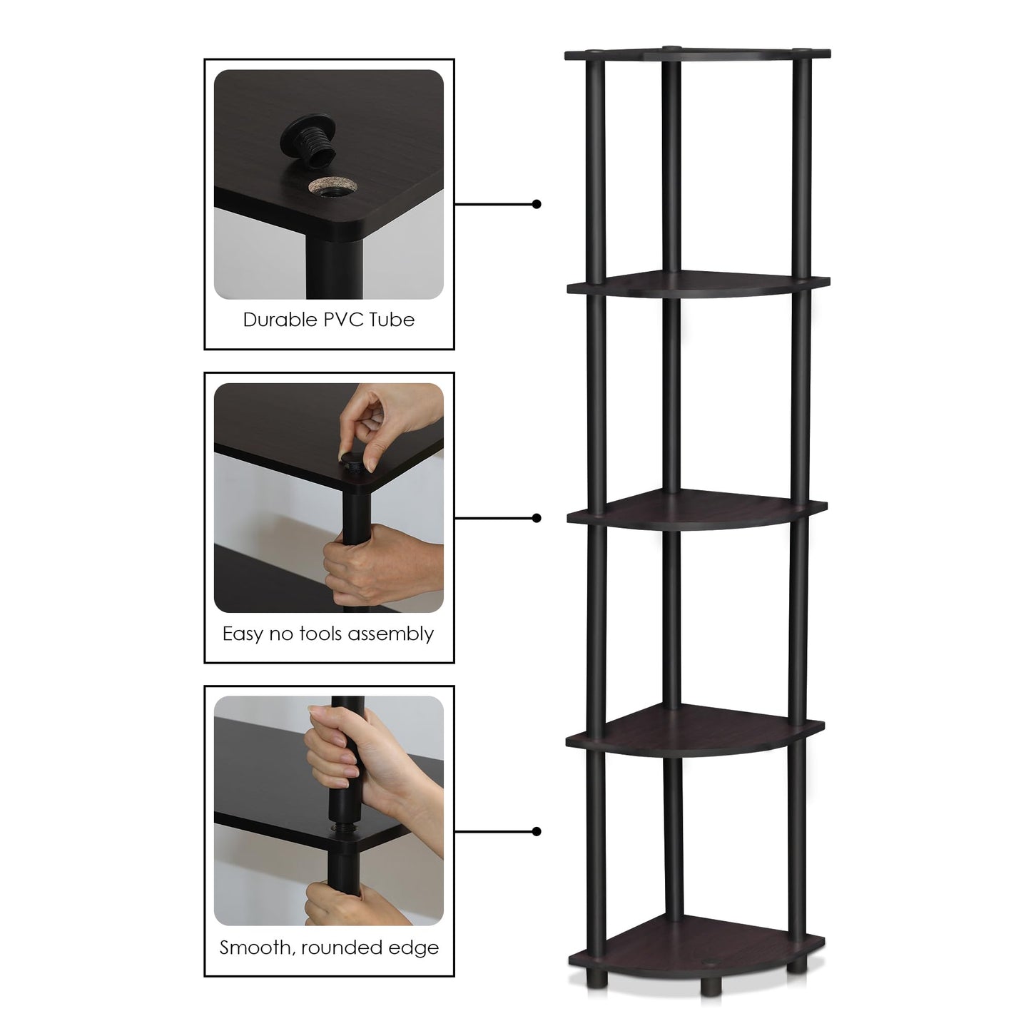 Furinno 5-Tier Corner Shelf, Espresso/Black