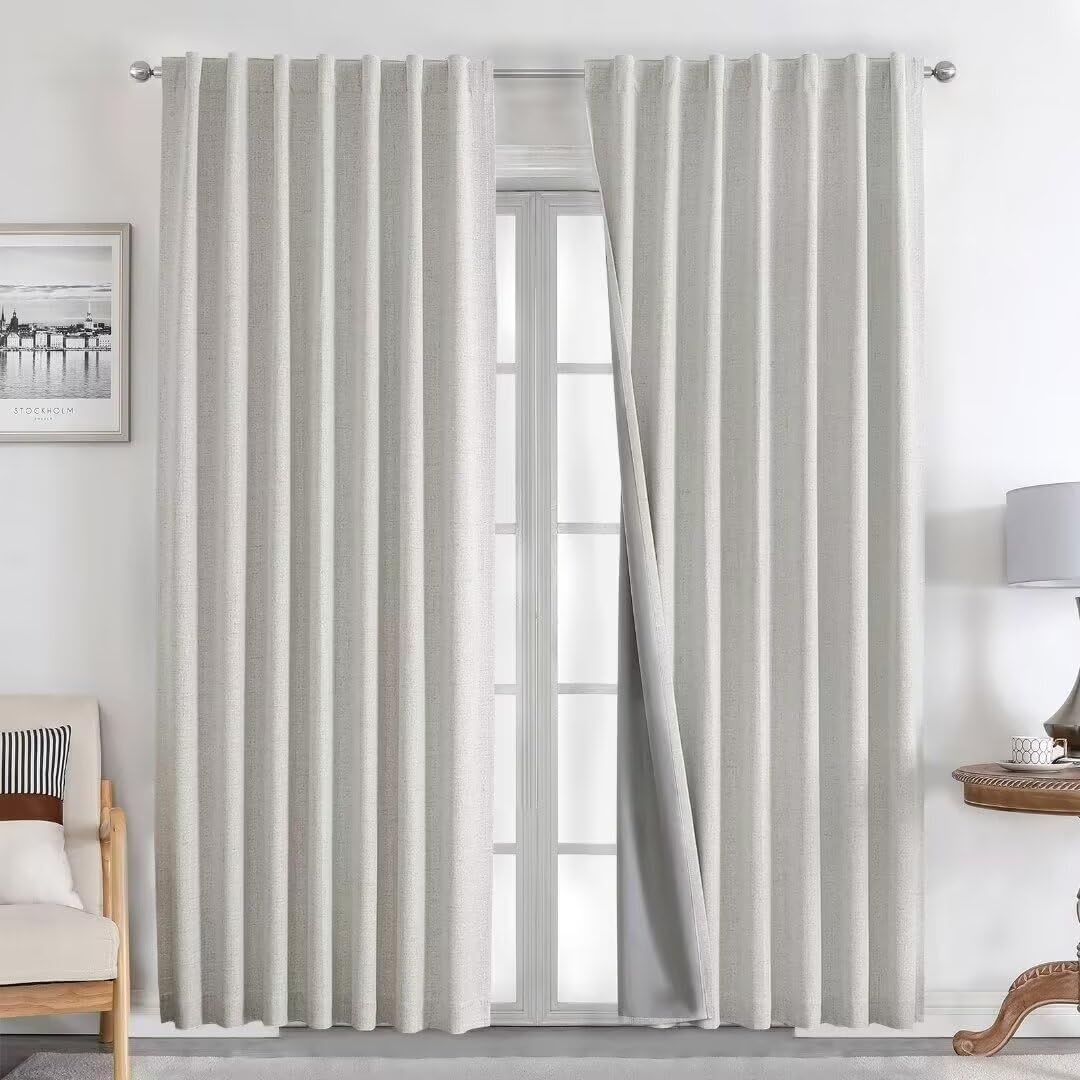 Joydeco Blackout Linen Curtains 84" 2 Panels