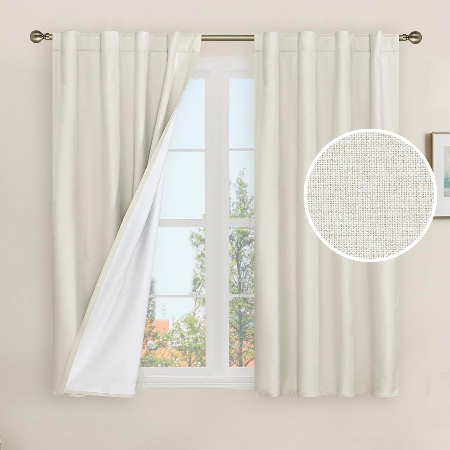 LAMIT Linen Blackout Curtains 60x84" Taupe, 2 Panels