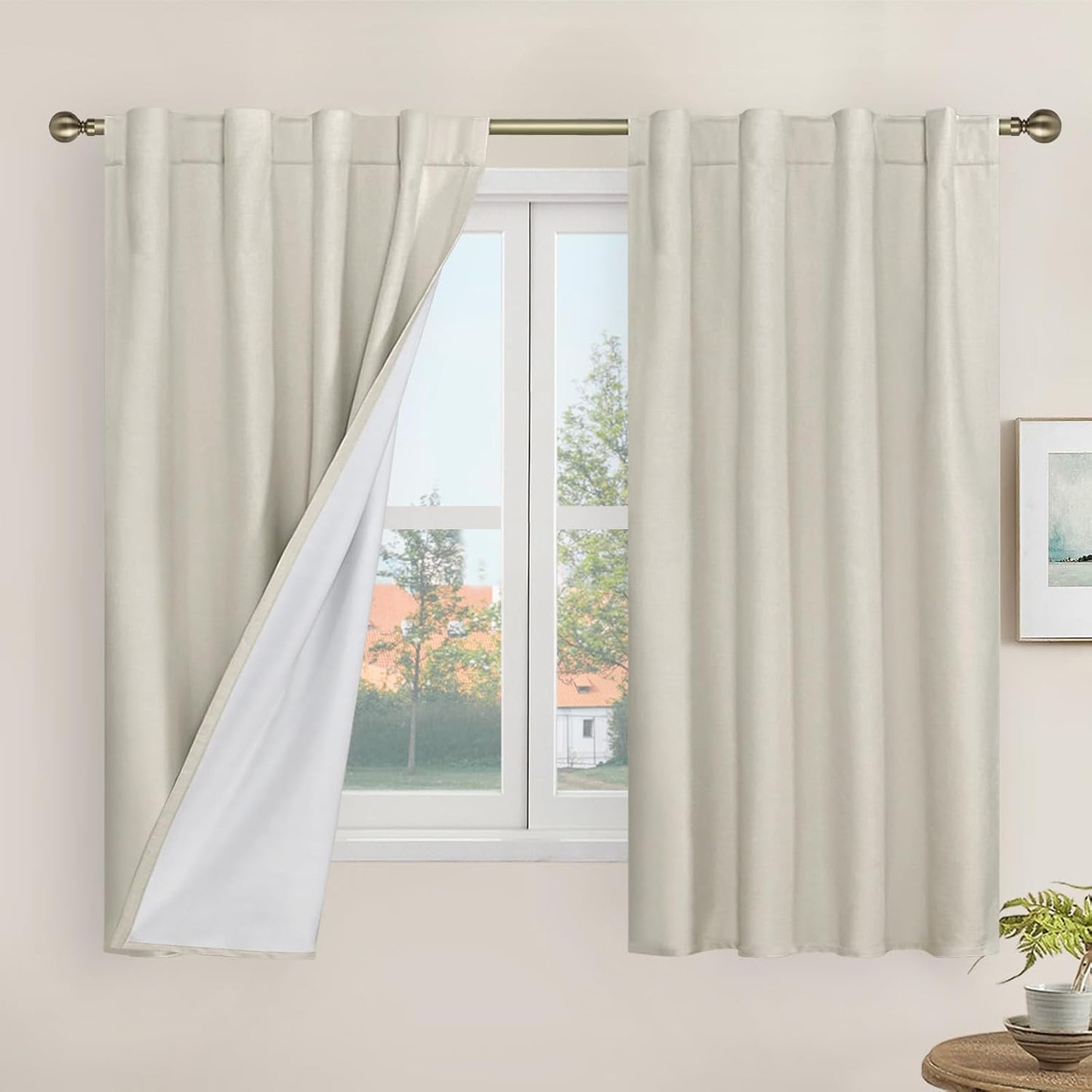 LAMIT Linen Blackout Curtains 60x84" Taupe, 2 Panels