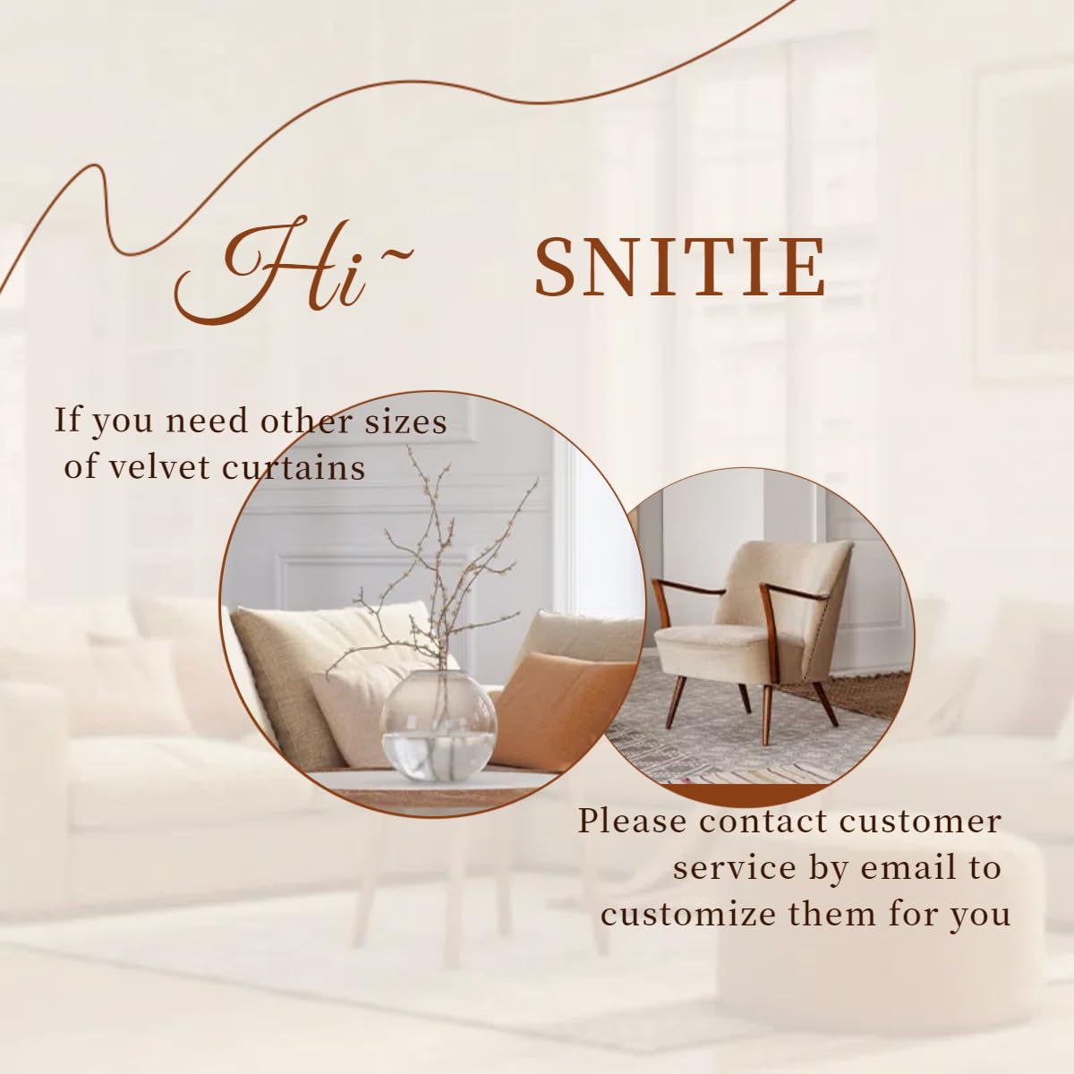 SNITIE Velvet Curtains 52x108" Ivory, 2 Panels