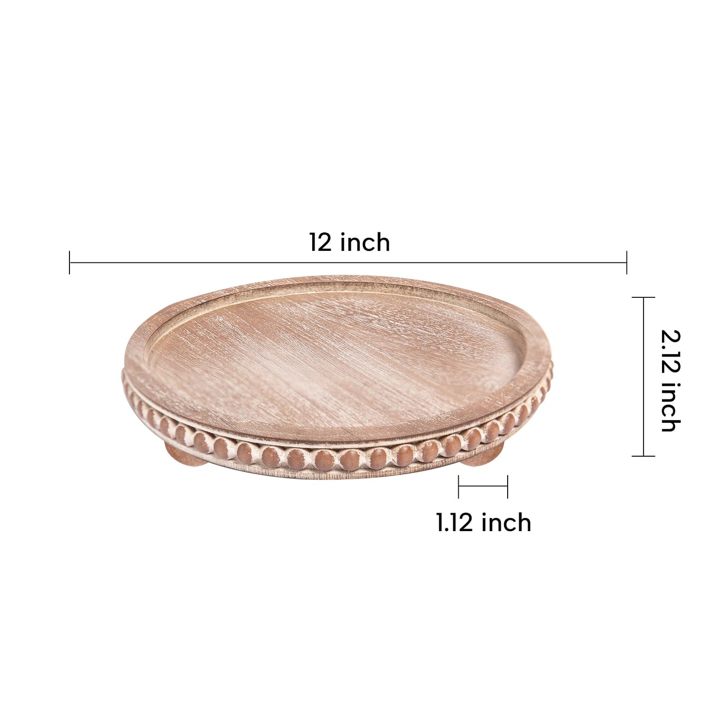 HPC Decor Round White Wood Tray, 12"
