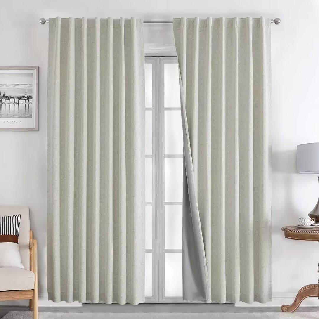 Joydeco Blackout Linen Curtains 84" 2 Panels