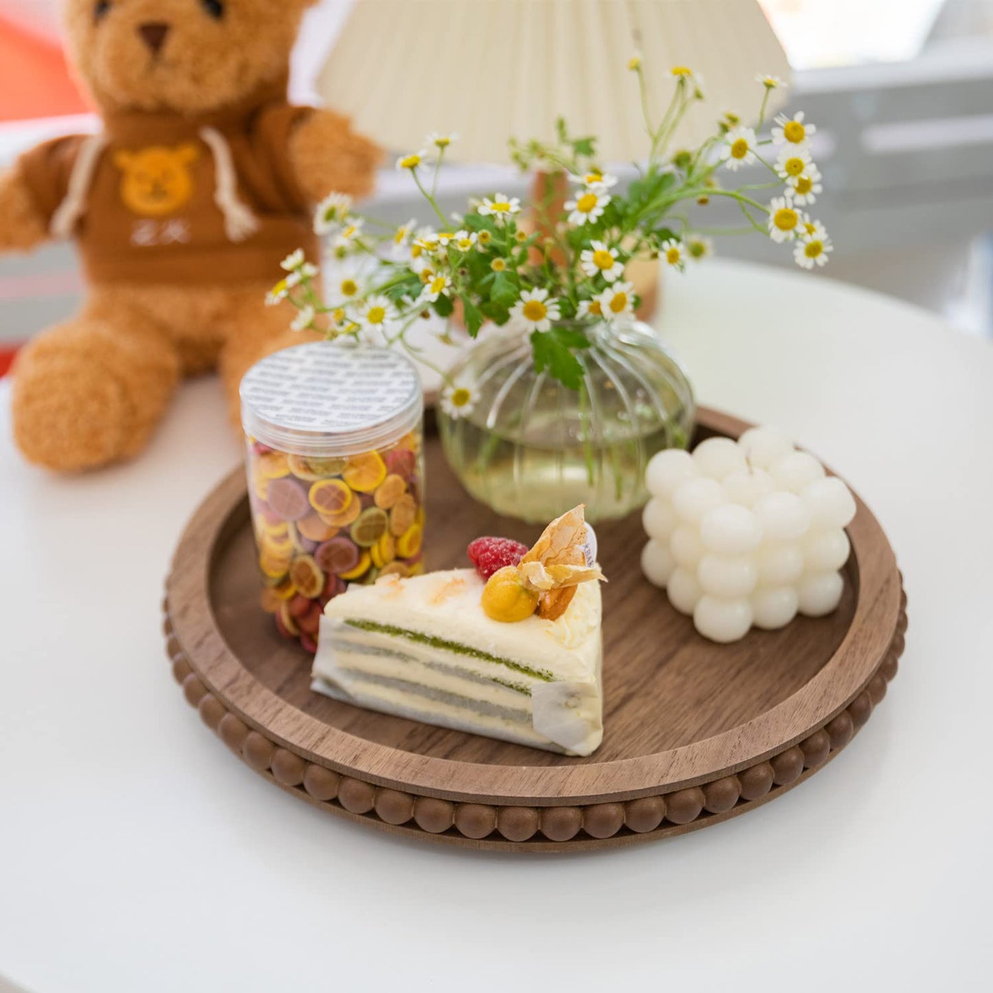 HPC Decor Round White Wood Tray, 12"
