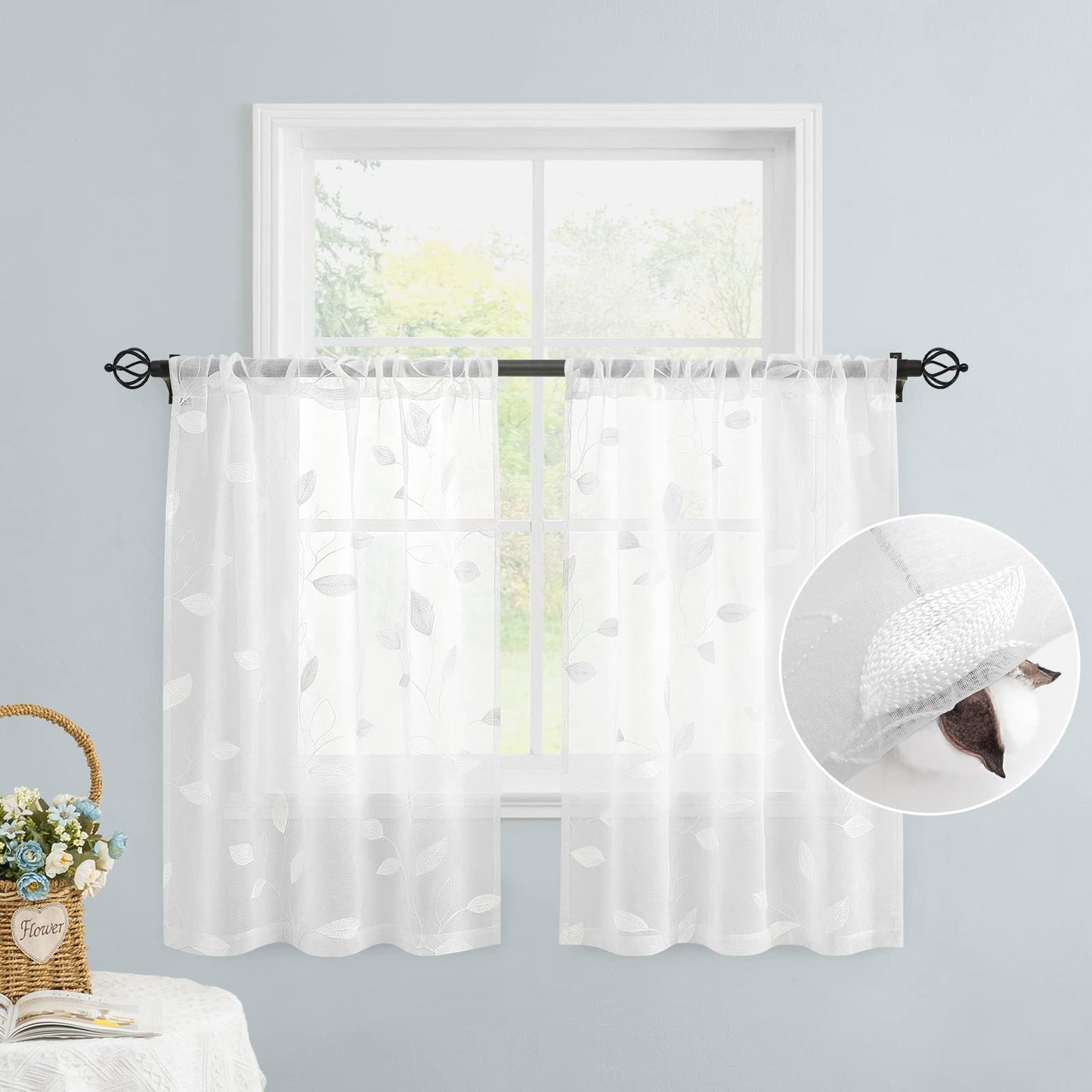 HOMEIDEAS Sheer Curtains 52x63" Green, 2 Panels