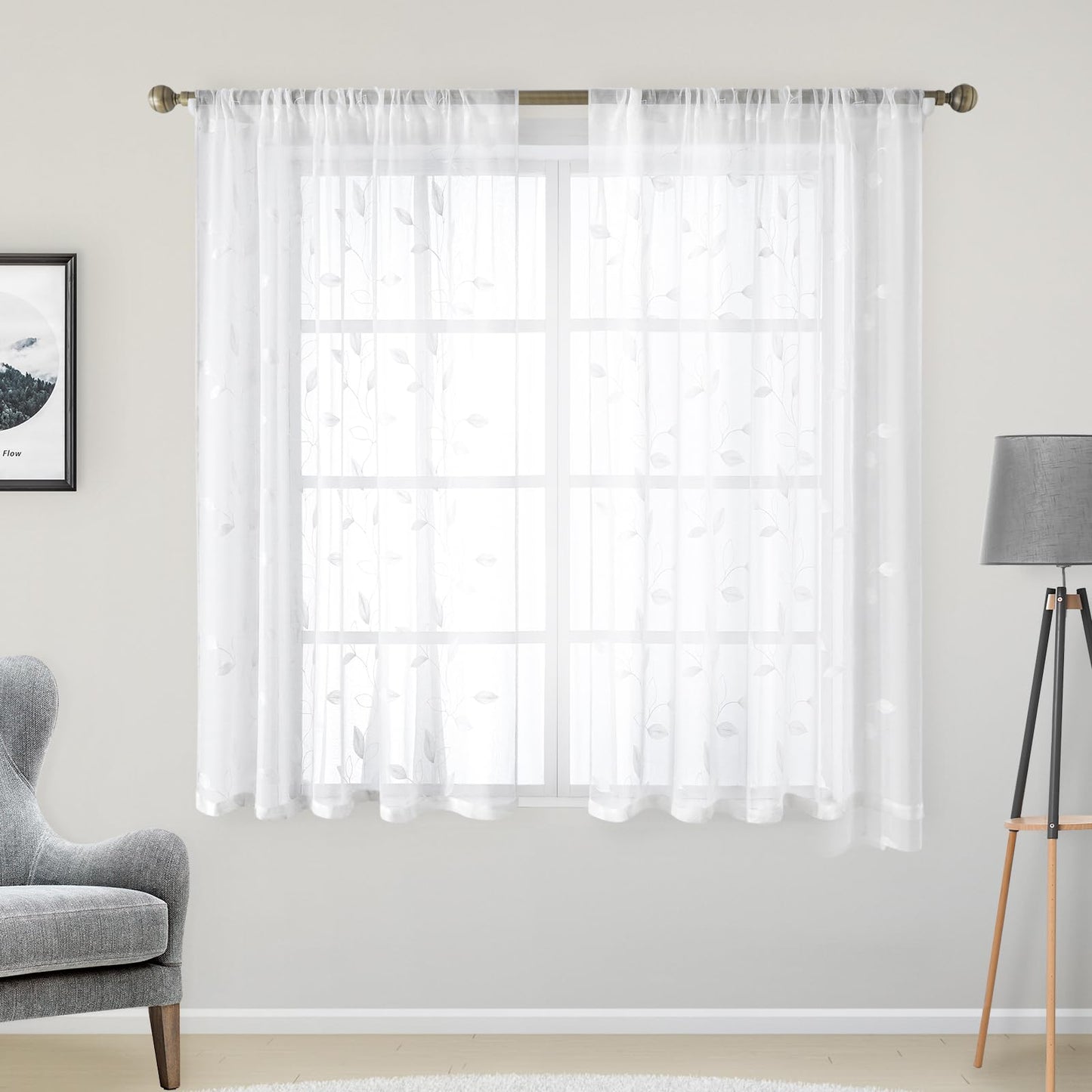 HOMEIDEAS Sheer Curtains 52x63" Green, 2 Panels