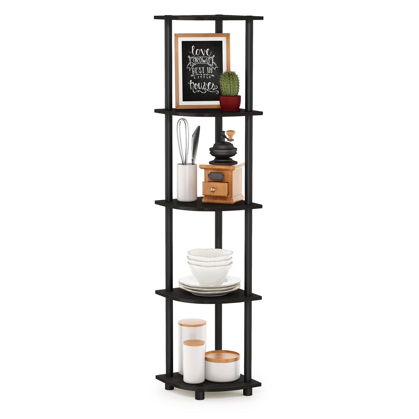 Furinno 5-Tier Corner Shelf, Espresso/Black
