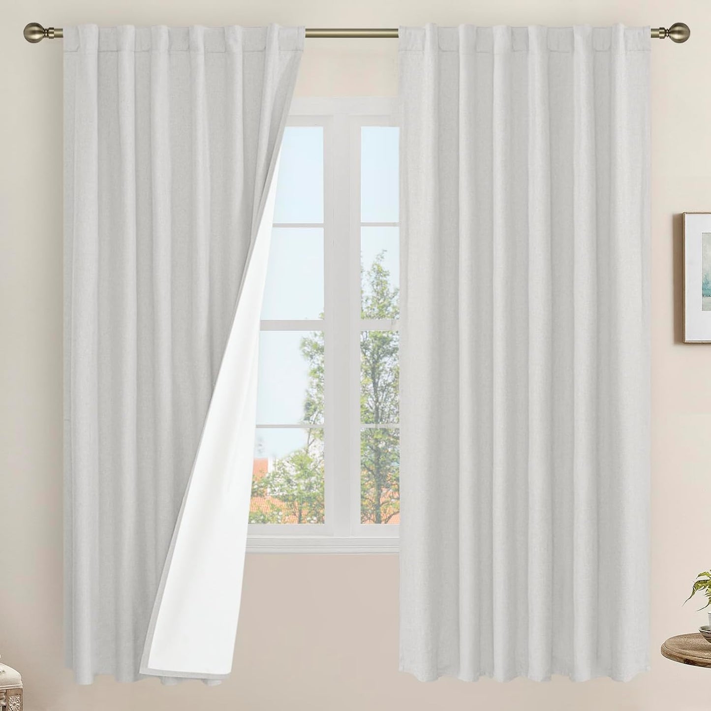 LAMIT Linen Blackout Curtains 60x84" Taupe, 2 Panels