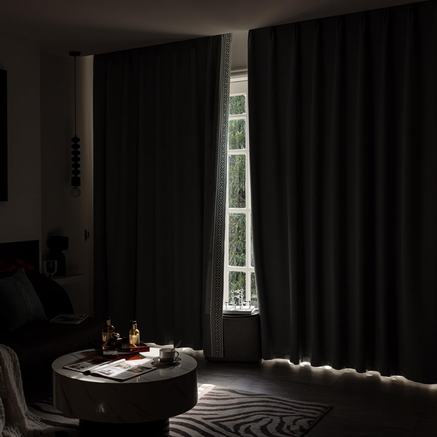 Pinch Pleat Curtains, with Geometric Trim Design