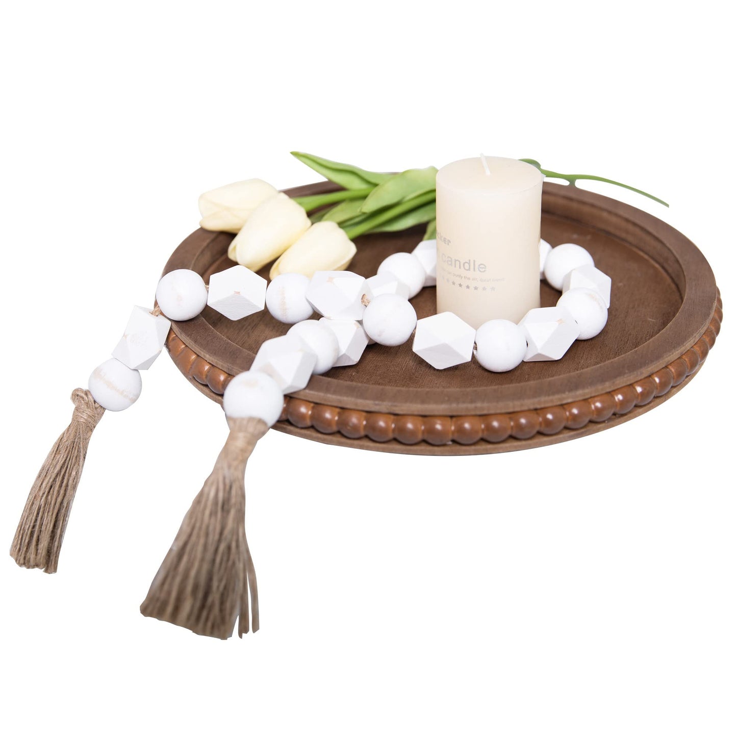 HPC Decor Round White Wood Tray, 12"