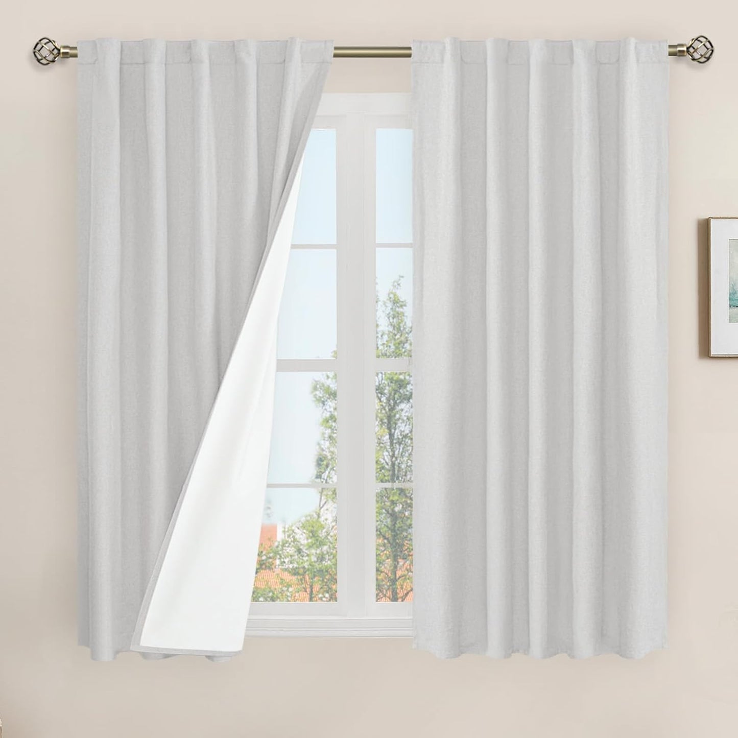LAMIT Linen Blackout Curtains 60x84" Taupe, 2 Panels