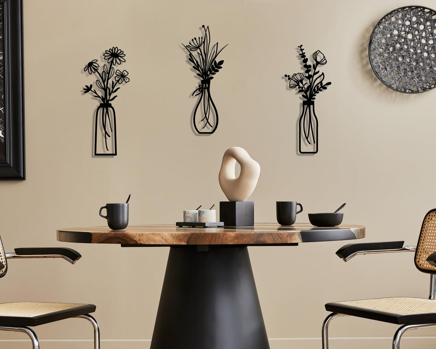 Pigort Metal Flower Wall Art, Beige, 3pcs