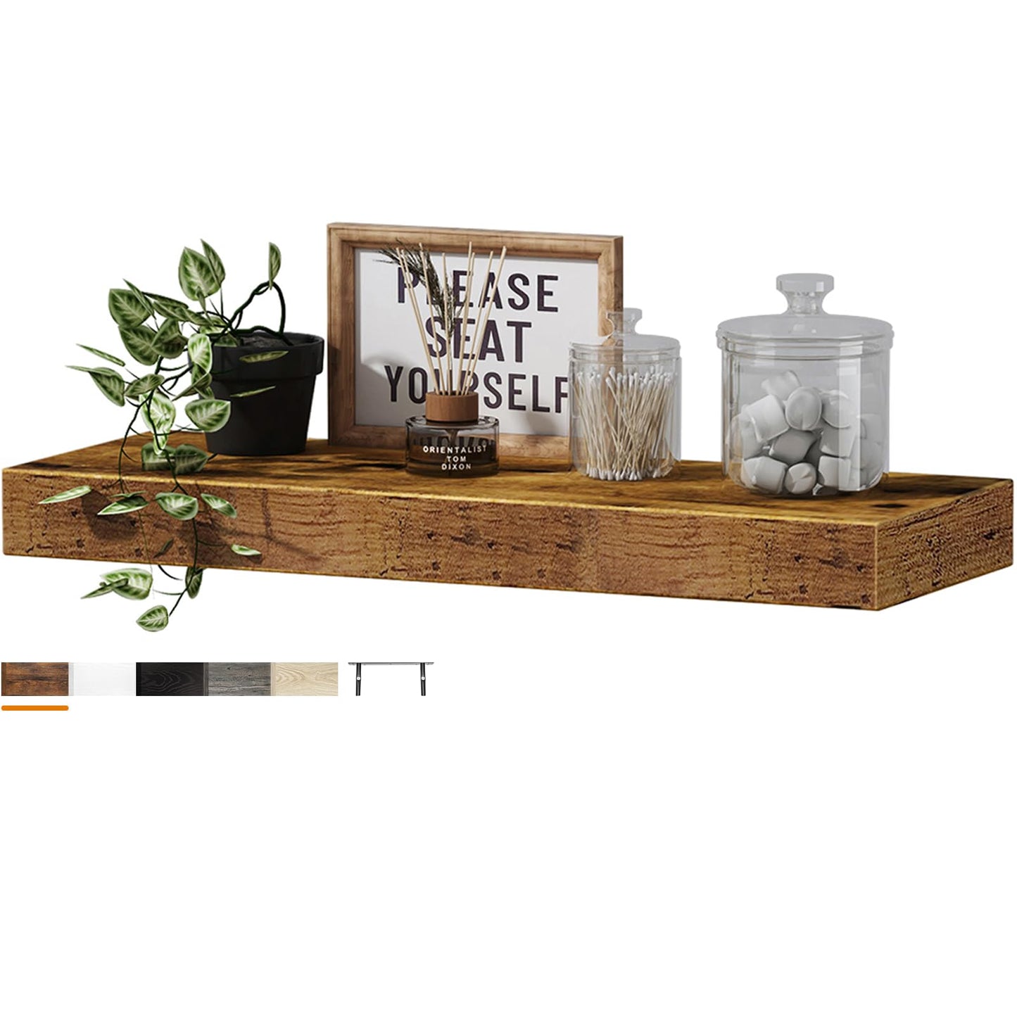 QEEIG Floating Shelves, 3pcs, Rustic Brown