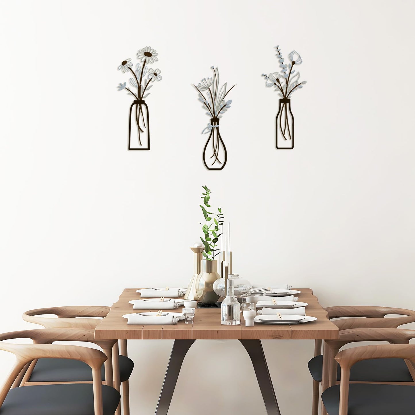 Pigort Metal Flower Wall Art, Beige, 3pcs