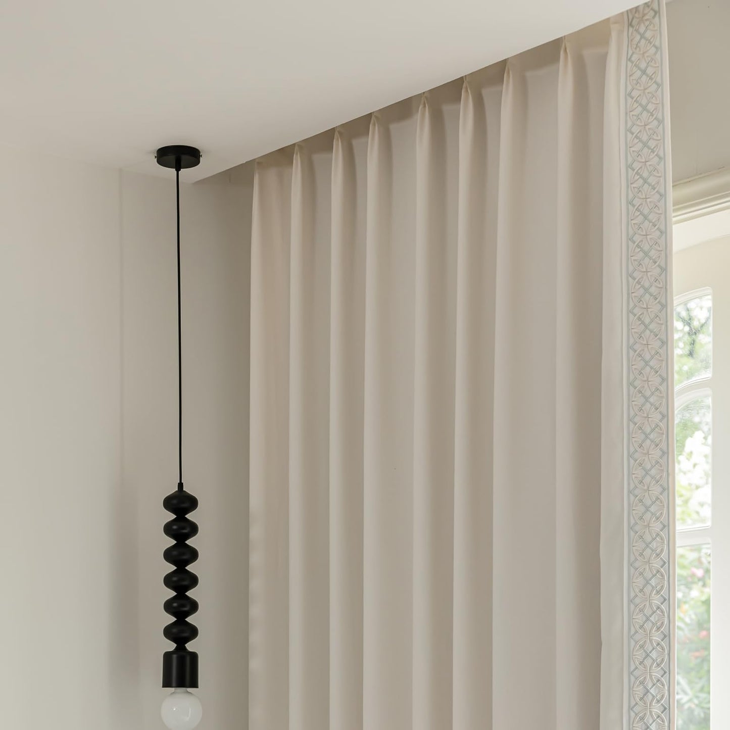 Pinch Pleat Curtains, with Geometric Trim Design