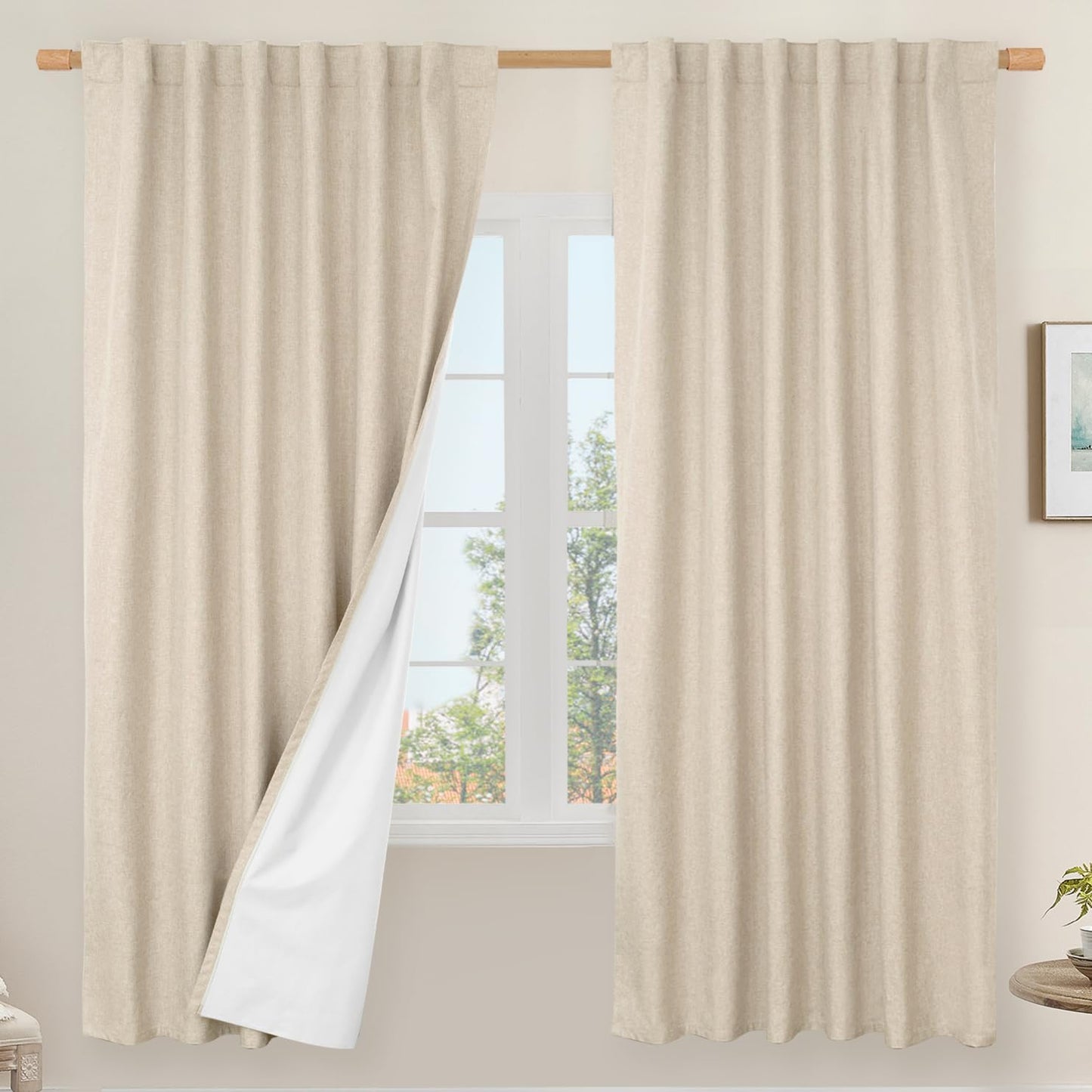 LAMIT Linen Blackout Curtains 60x84" Taupe, 2 Panels