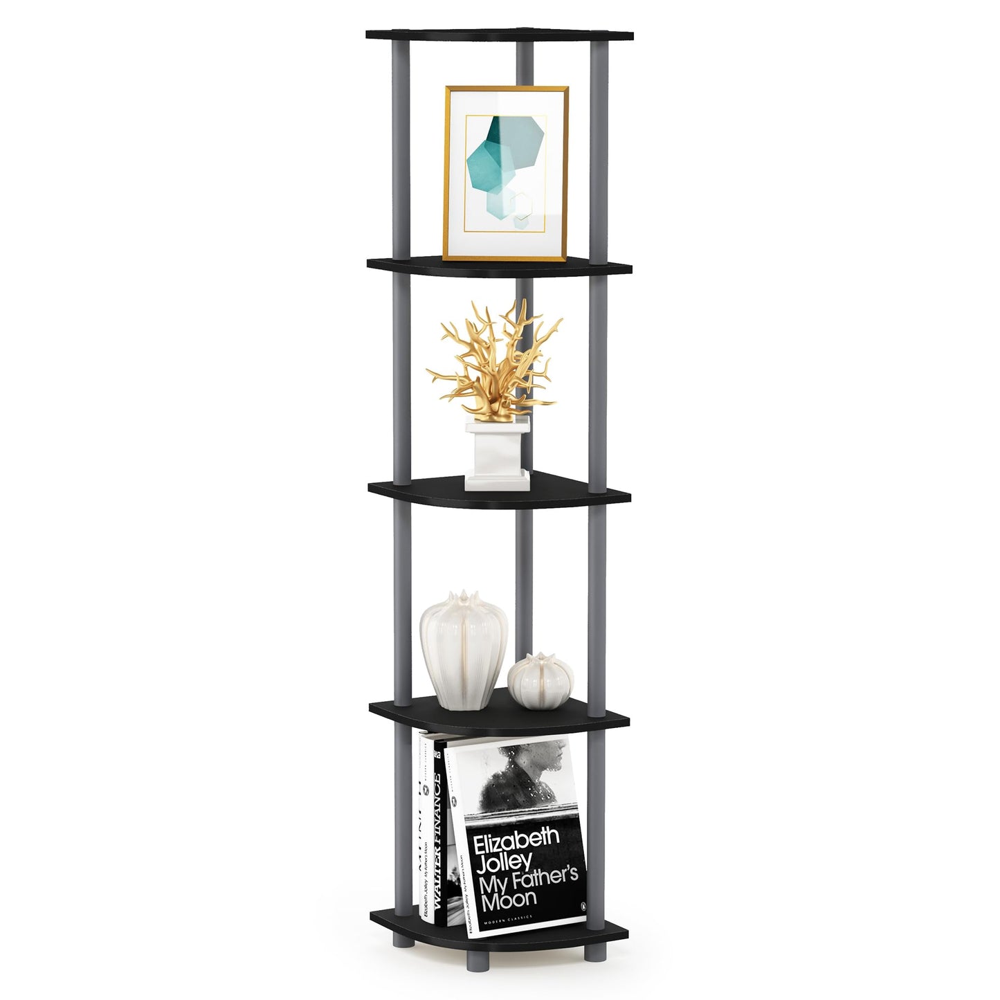 Furinno 5-Tier Corner Shelf, Espresso/Black