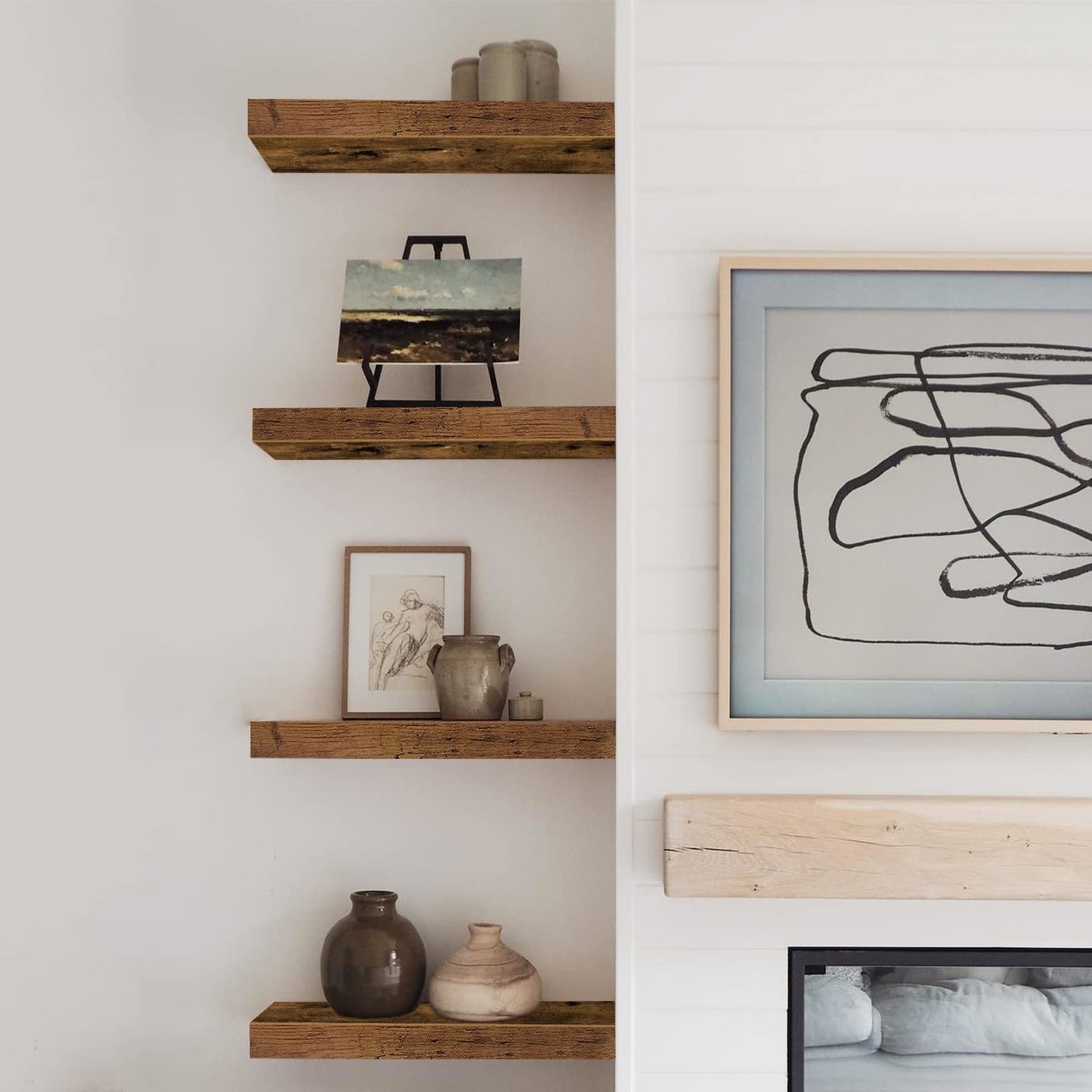 QEEIG Floating Shelves, 3pcs, Rustic Brown