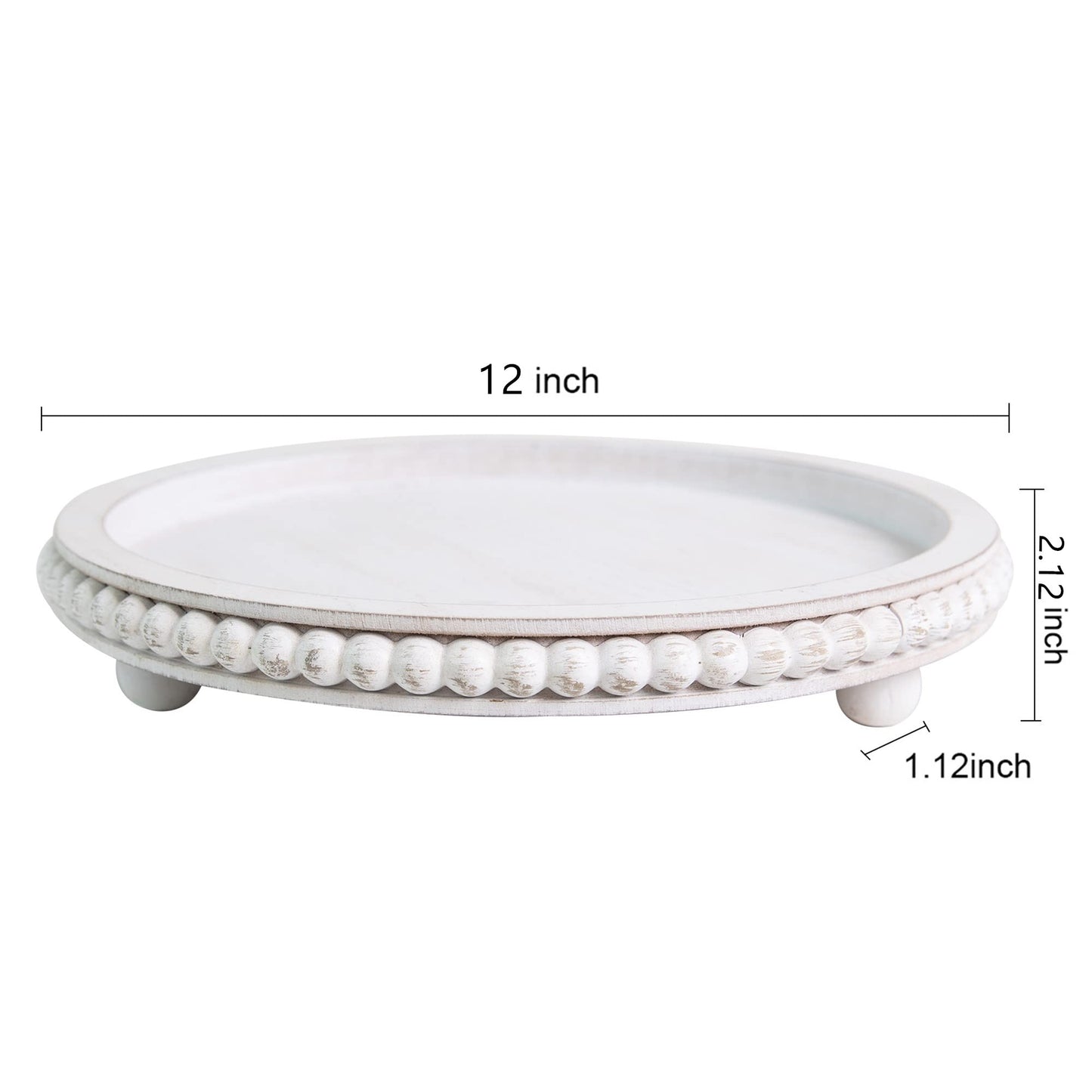 HPC Decor Round White Wood Tray, 12"