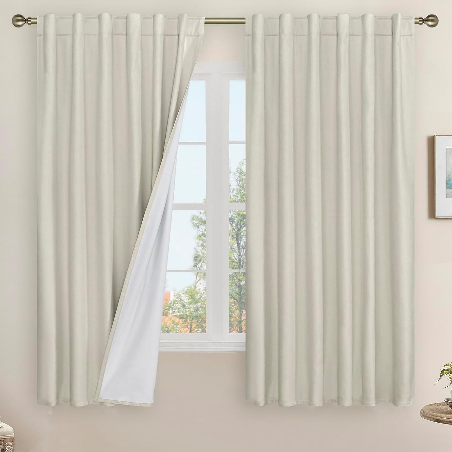 LAMIT Linen Blackout Curtains 60x84" Taupe, 2 Panels