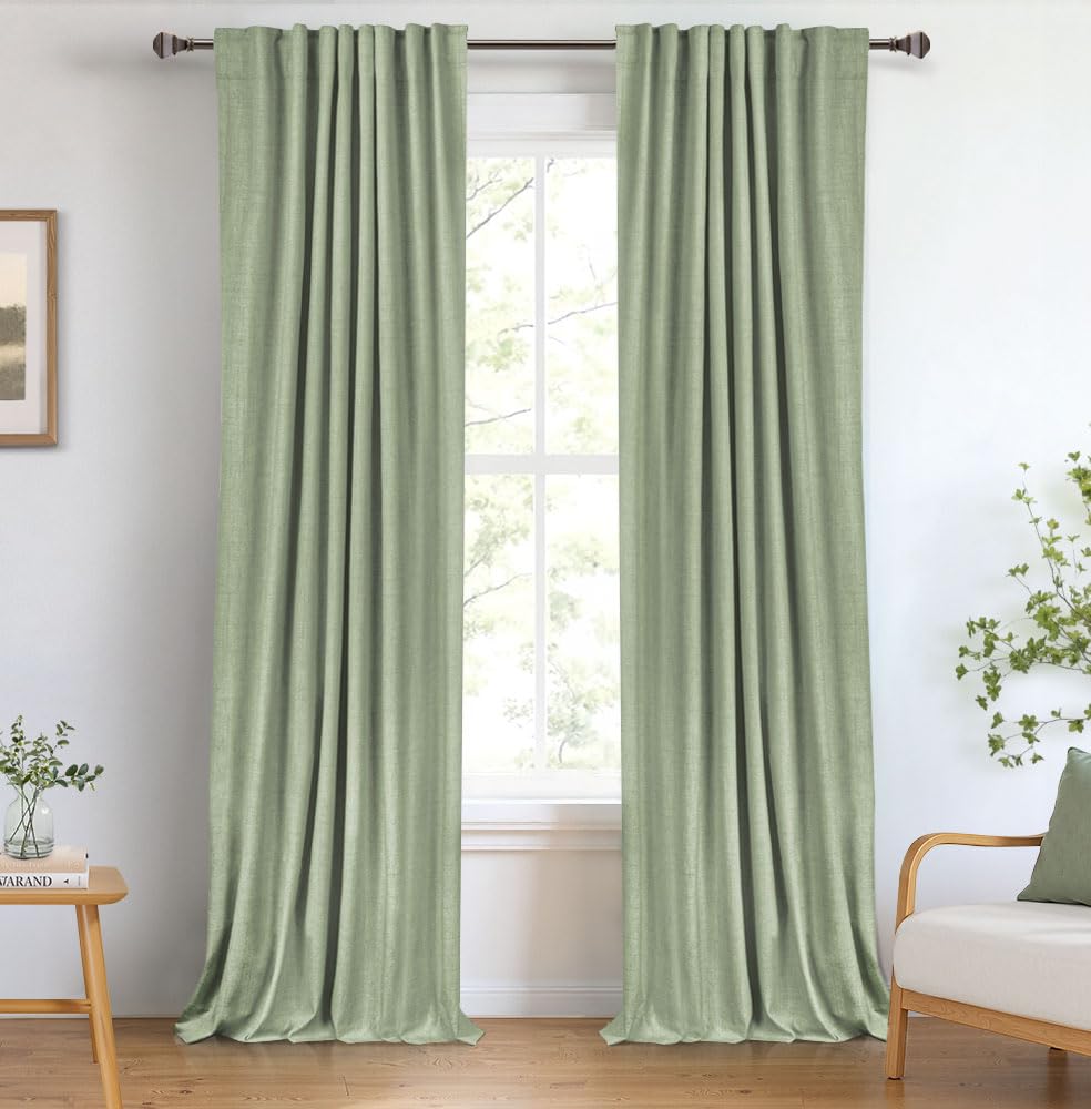 Linen Blackout Curtains 50x120" Moss Green, 2 Panels
