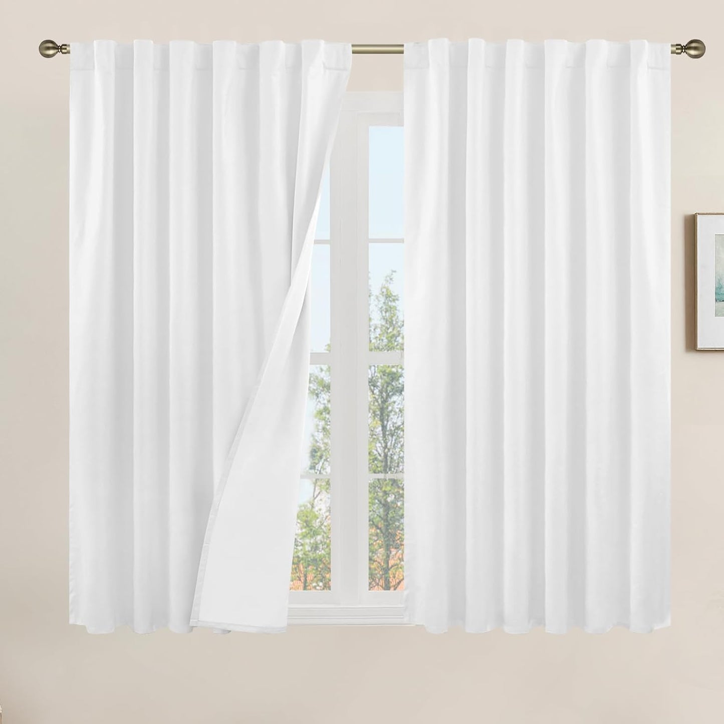 LAMIT Linen Blackout Curtains 60x84" Taupe, 2 Panels