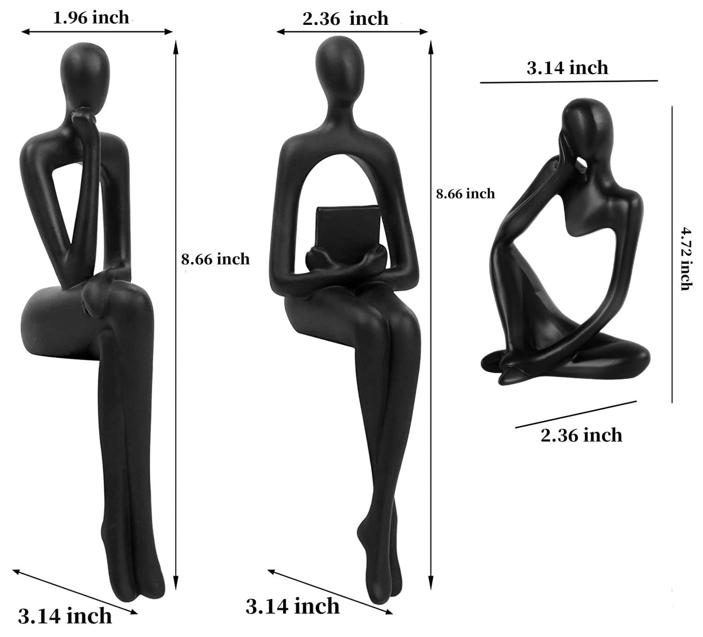 Gold Thinker Statues, Set of 3, Small