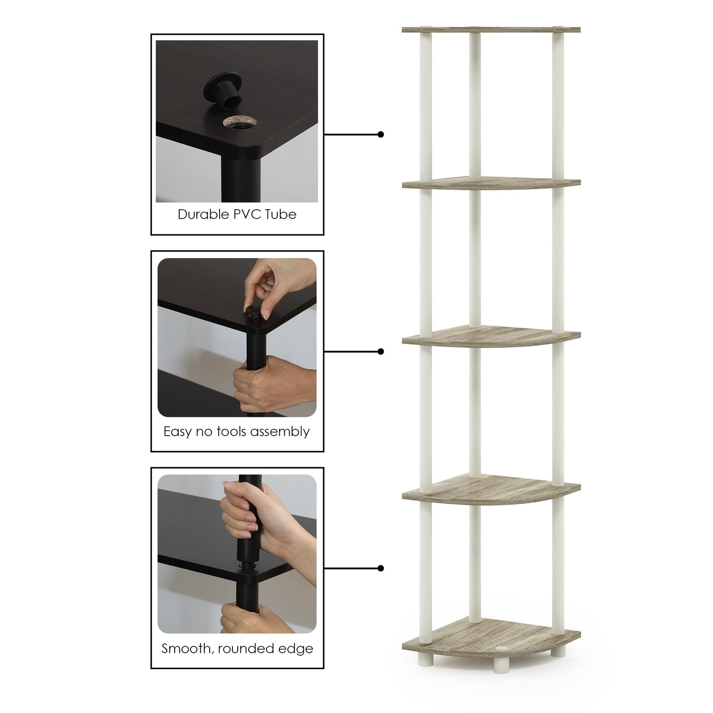 Furinno 5-Tier Corner Shelf, Espresso/Black