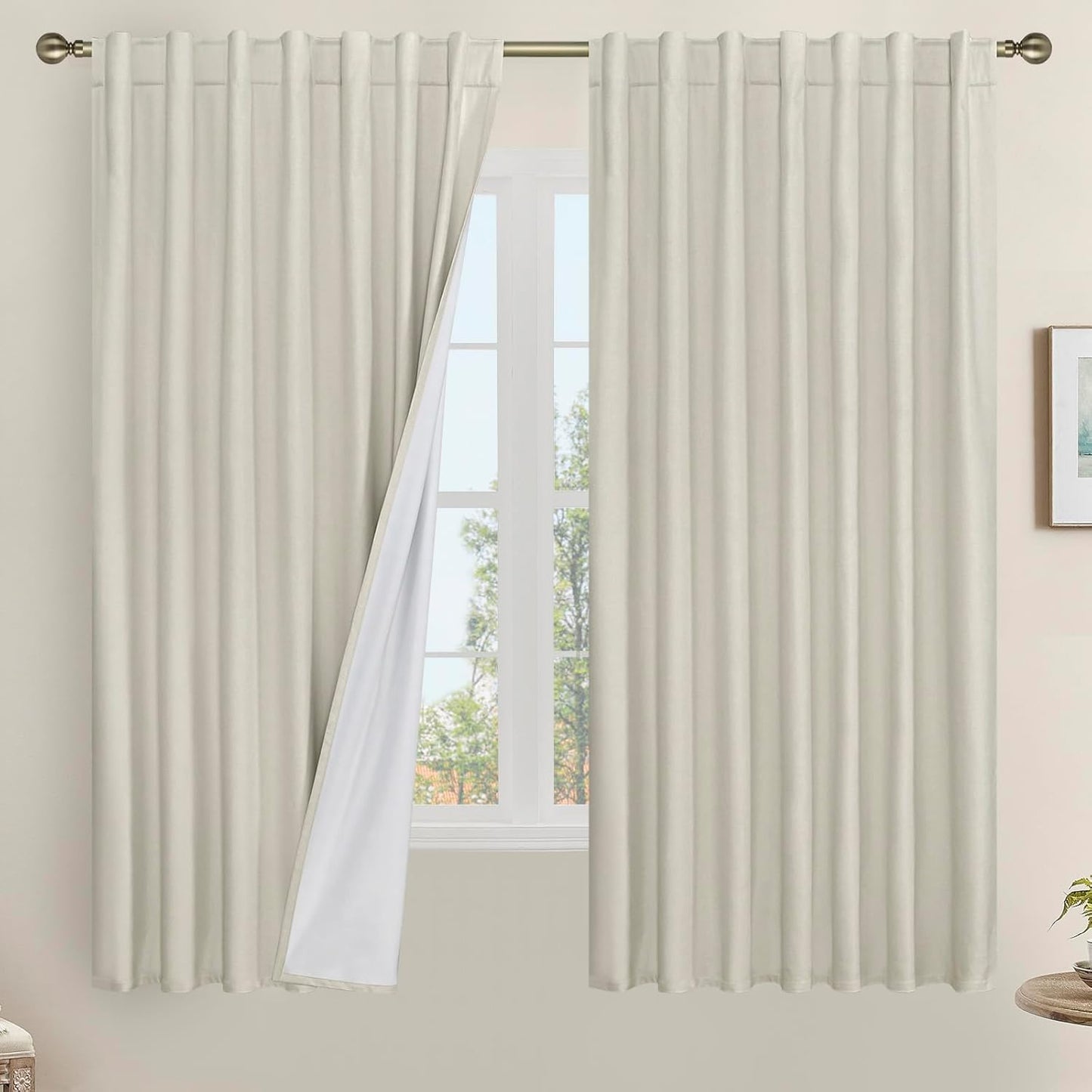 LAMIT Linen Blackout Curtains 60x84" Taupe, 2 Panels