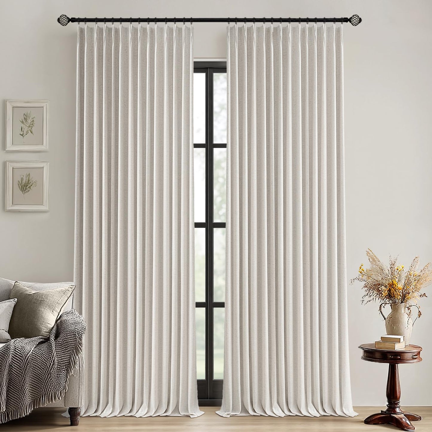 MIULEE Blackout Linen Curtains 96" 2 Panels