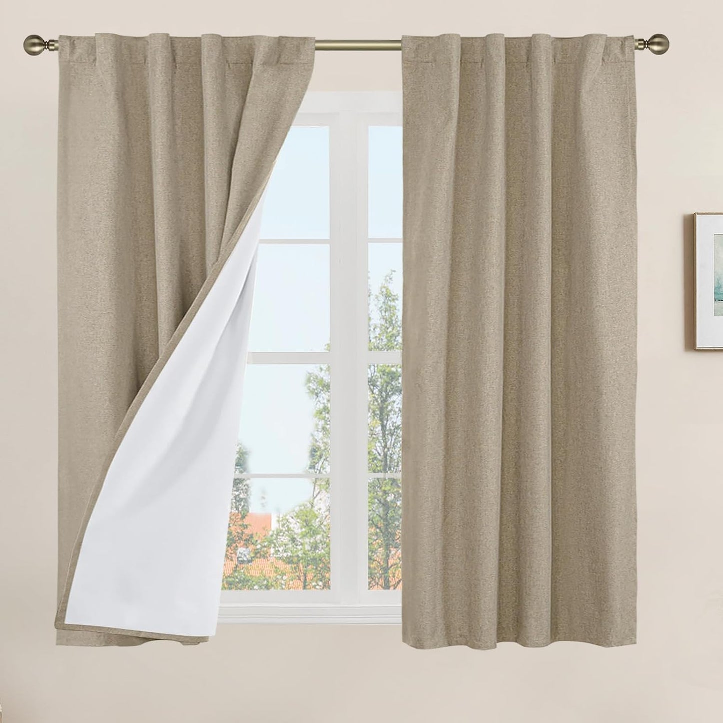 LAMIT Linen Blackout Curtains 60x84" Taupe, 2 Panels