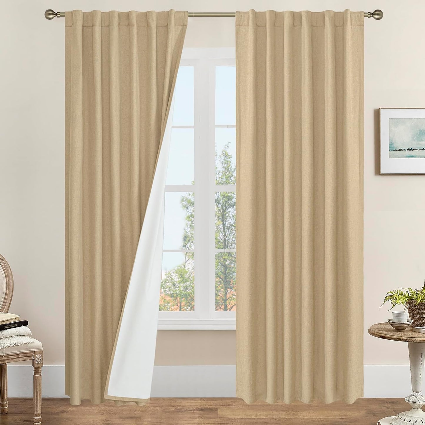 LAMIT Linen Blackout Curtains 60x84" Taupe, 2 Panels