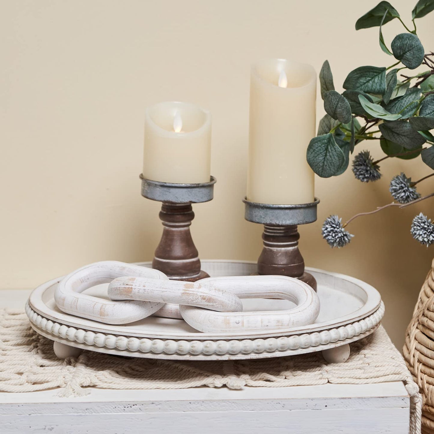 HPC Decor Round White Wood Tray, 12"