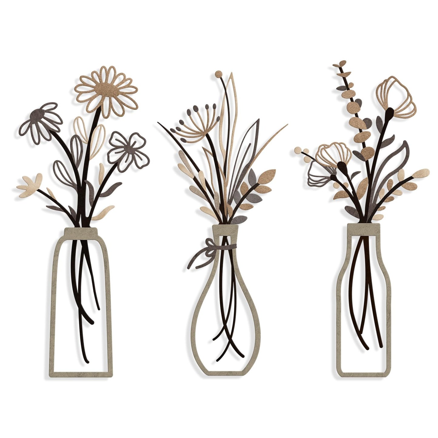 Pigort Metal Flower Wall Art, Beige, 3pcs