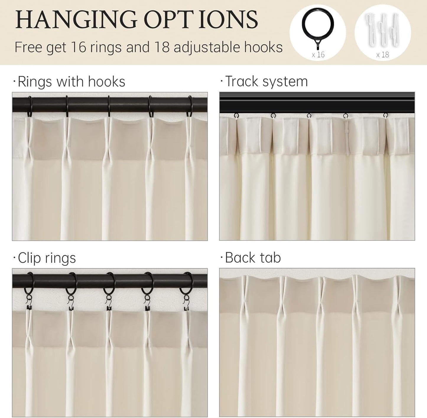 Cream Velvet Blackout Curtains 108", Set of 2