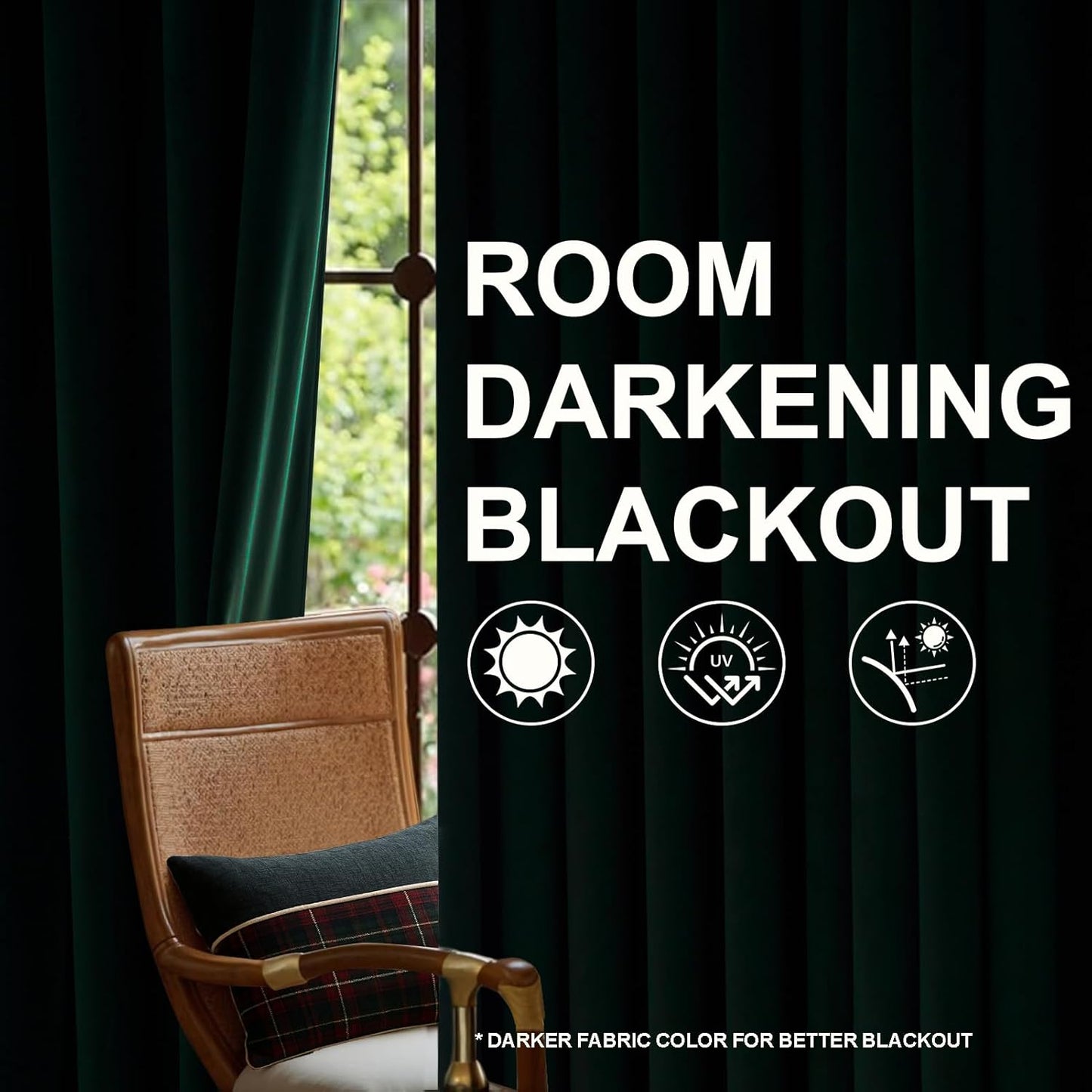 Cream Velvet Blackout Curtains 108", Set of 2