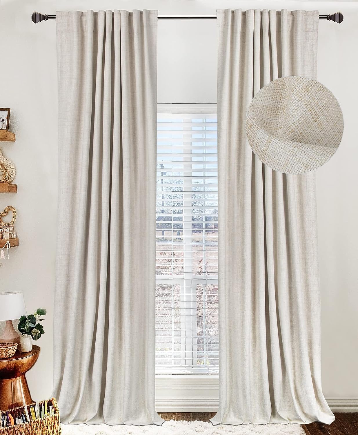 Linen Blackout Curtains 50x120" Moss Green, 2 Panels