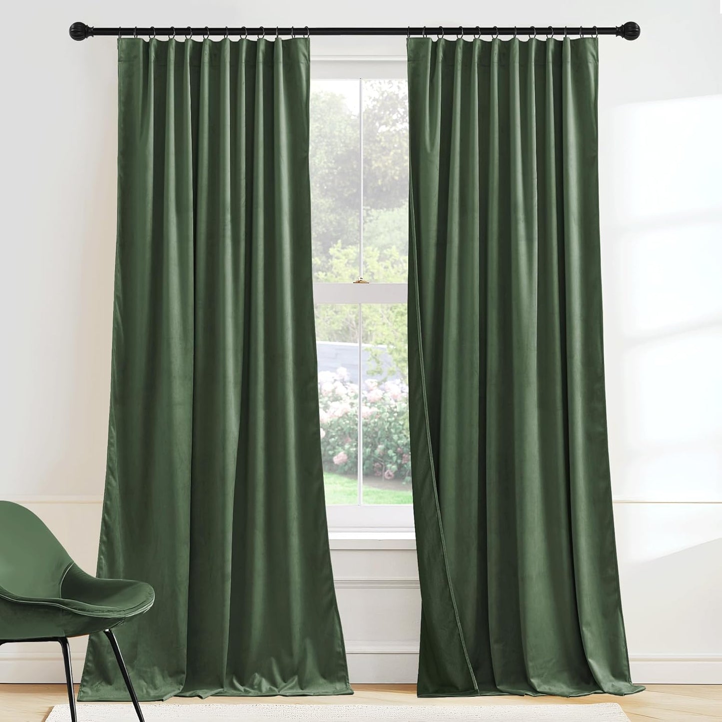 RYB HOME Velvet Curtains 52x108" Green, 2 Panels