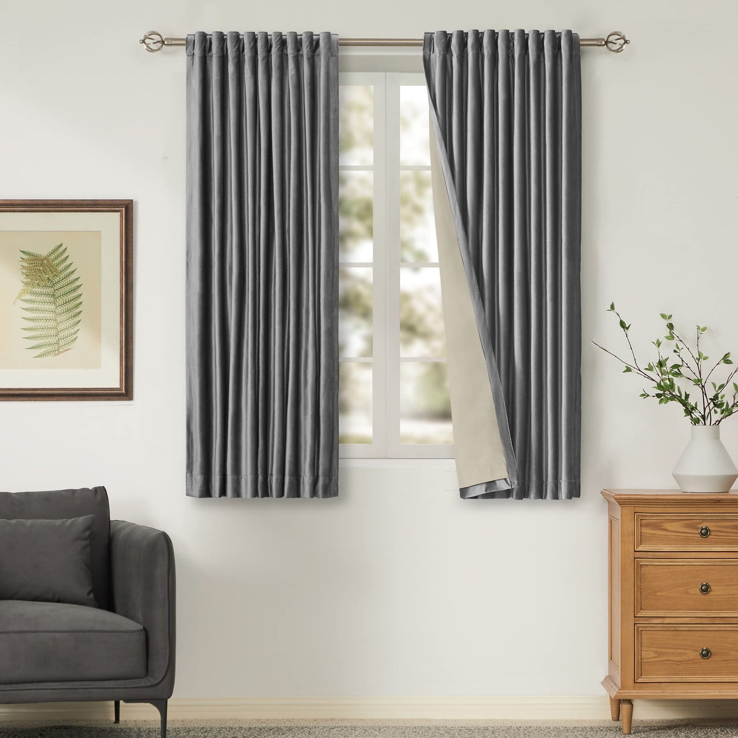 100% Blackout Ivory Off White Velvet Curtains