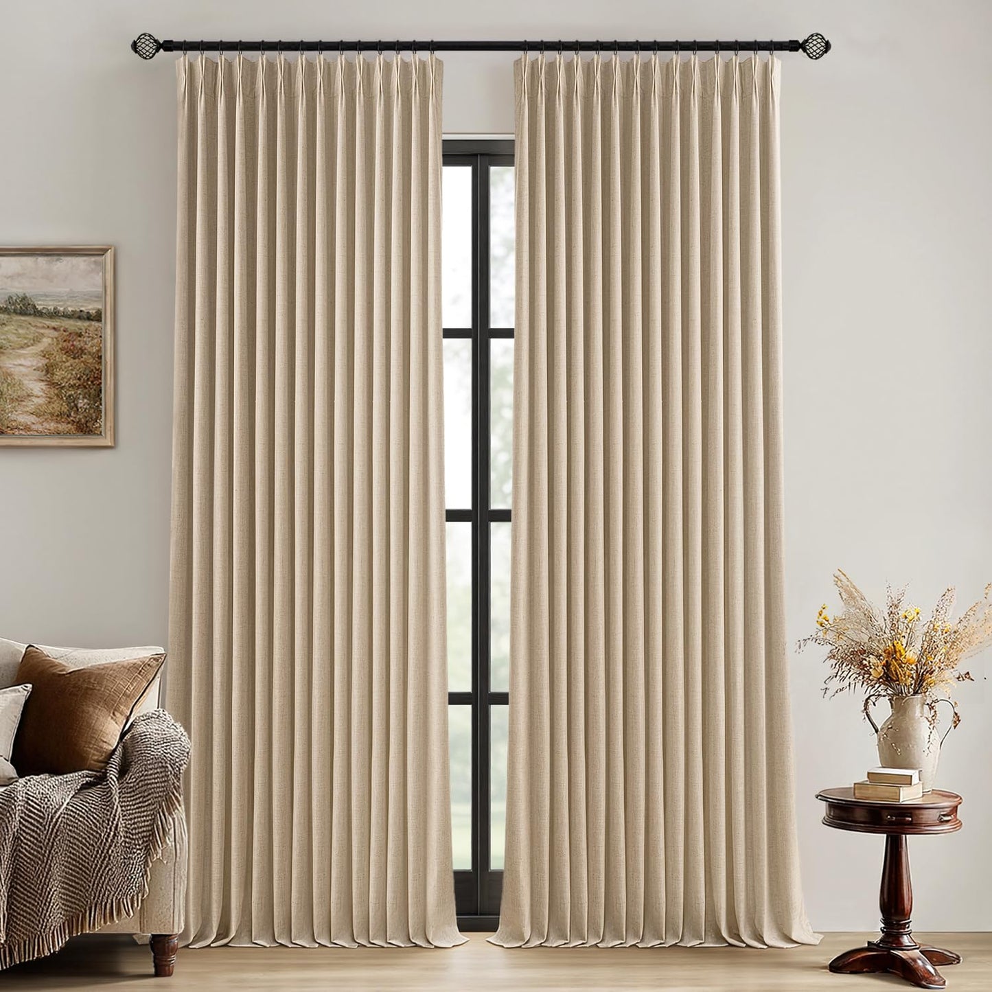MIULEE Blackout Linen Curtains 96" 2 Panels