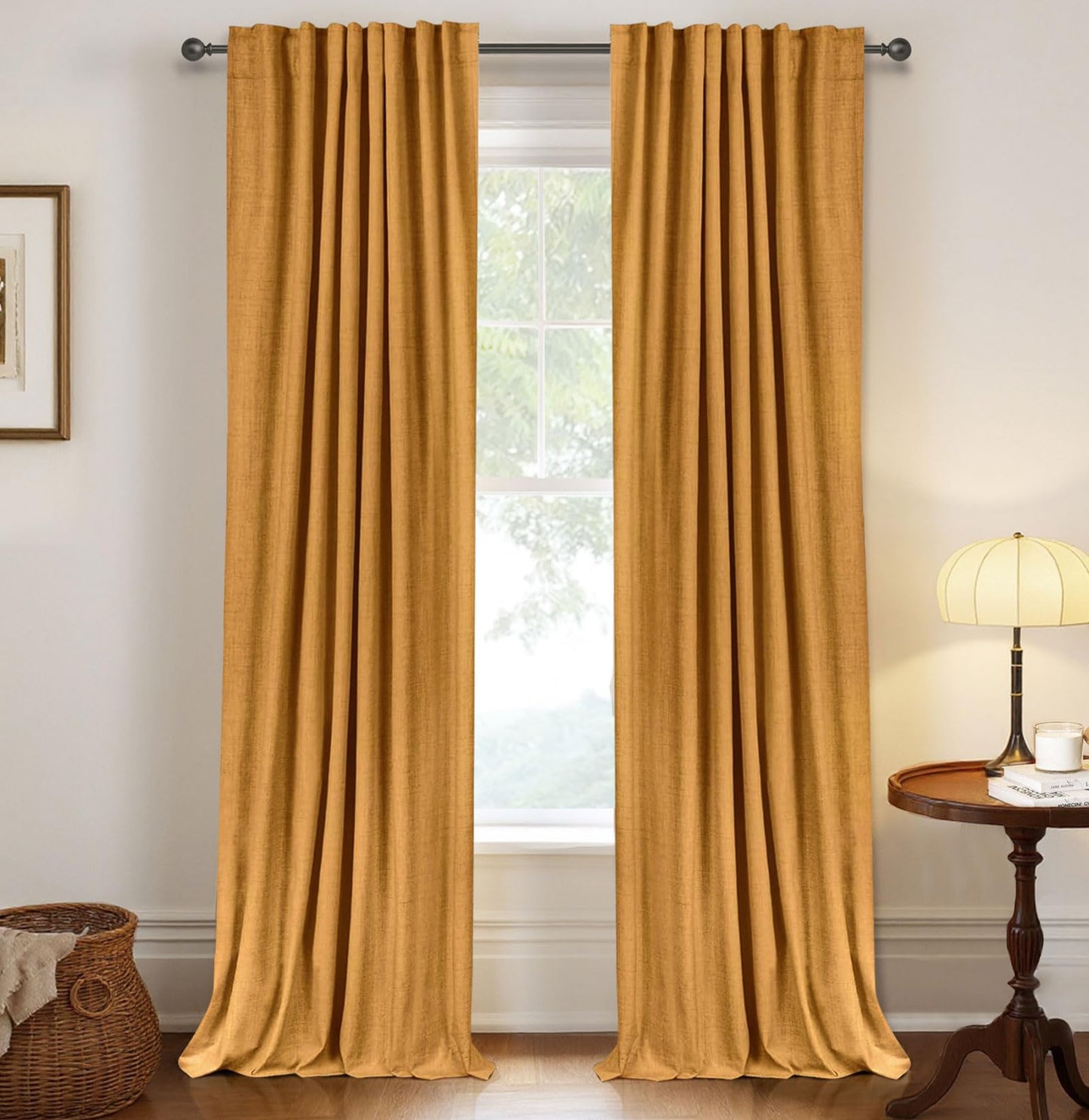 Linen Blackout Curtains 50x120" Moss Green, 2 Panels