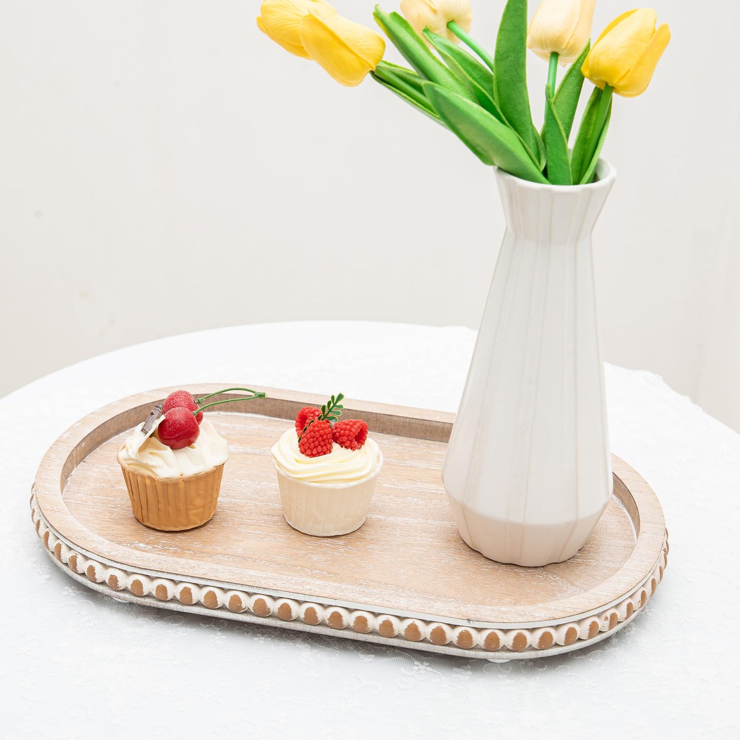 HPC Decor Round White Wood Tray, 12"