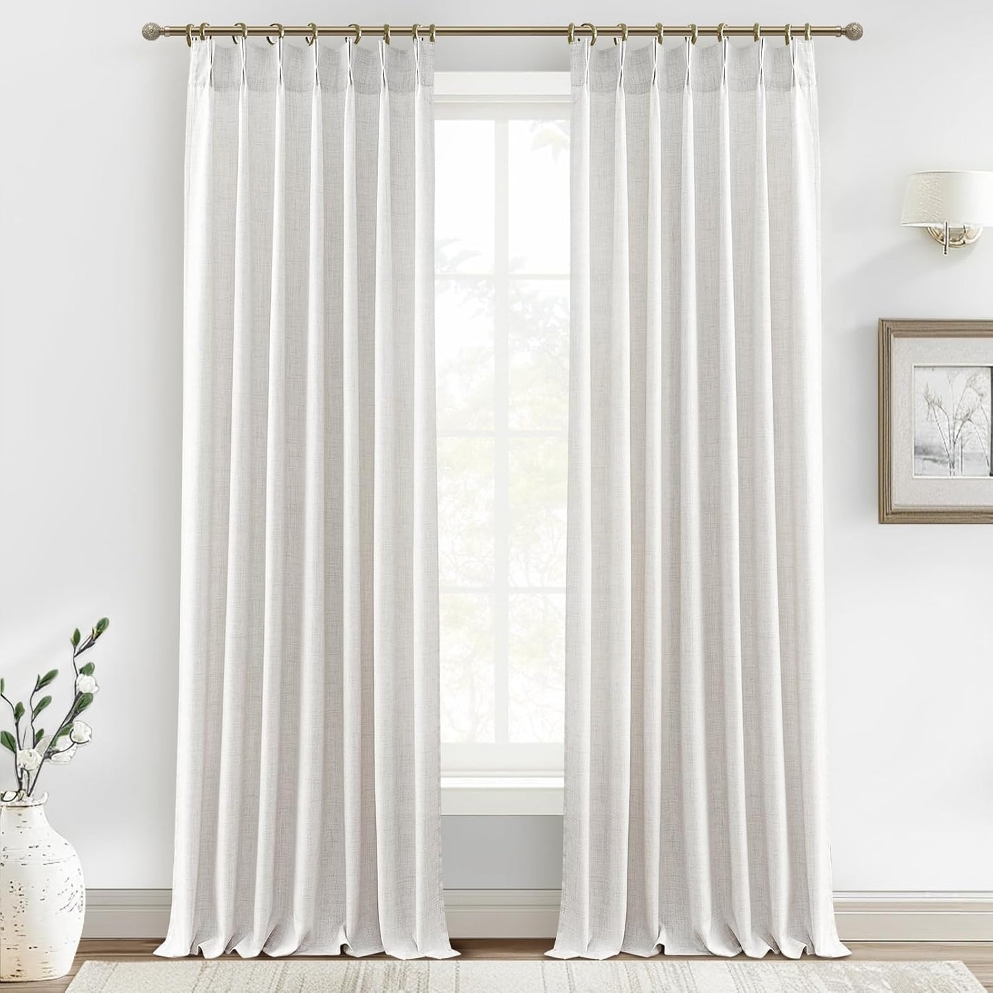 Rustic Linen Curtains, Oatmeal Beige 96" Set of 2